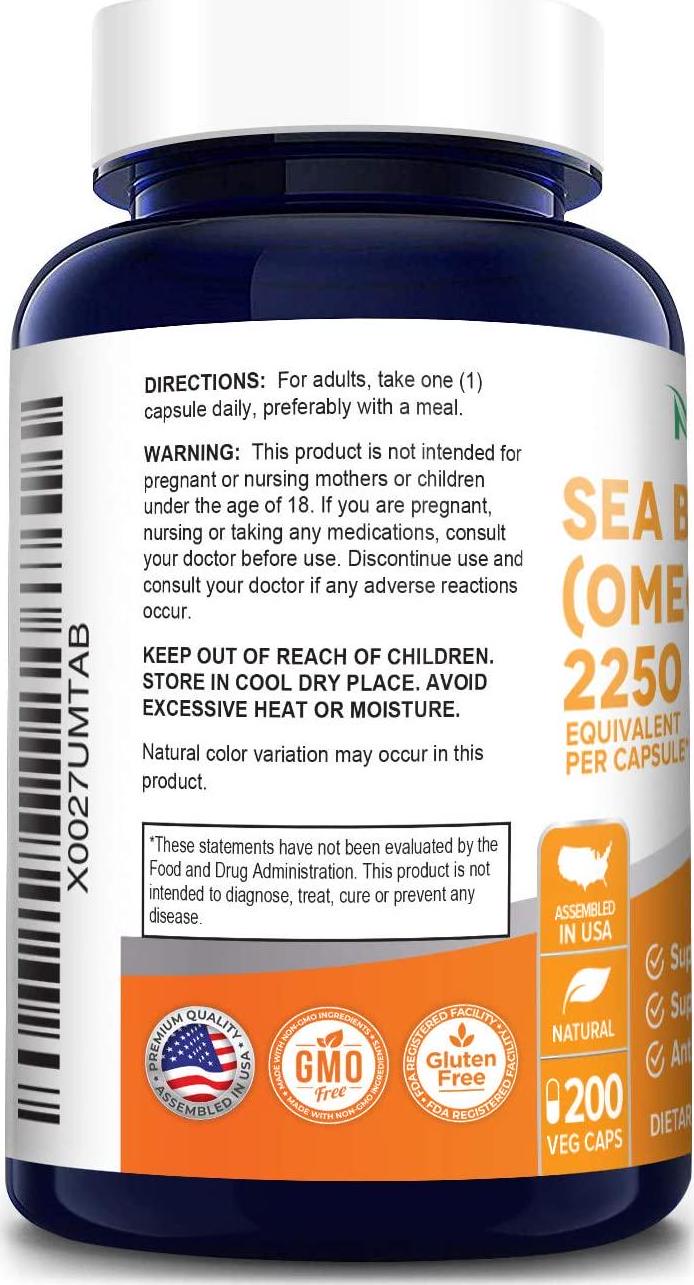 Sea Buckthorn (Omega 7) 2250mg 200 Veggie Powder Caps - Extract 5:1, Non-GMO and Gluten Free - No Fish Burp, Omega-7 Palmitoleic Acid, Weight Loss