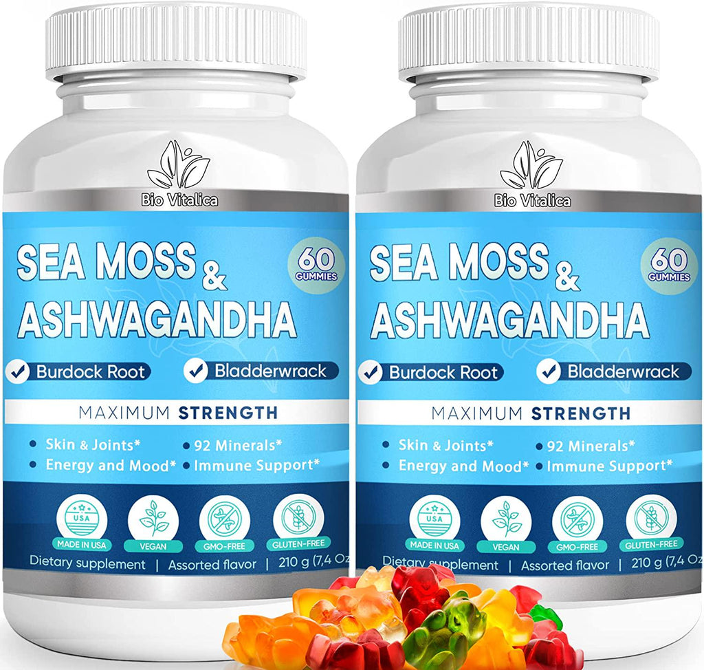 Sea Moss Ashwagandha Gummies Organic Irish Seamoss and Ashwa Root Po