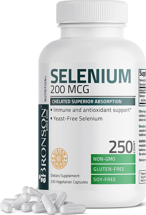 Selenium 200 Mcg for Thyroid, Prostate and Heart Health - Selenium Amino Acid Complex - Essential Trace Mineral with Superior Absorption, Non GMO, Gluten Free, Soy Free, 250 Capsules