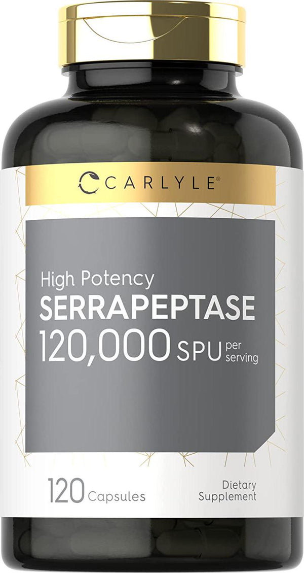 Serrapeptase 120000 SPU | 120 Capsules | Gluten Free Enzyme | by Carlyle