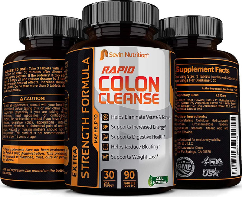 Sevin Nutrition Rapid Colon Cleanse - Colon Cleanse Detox for Men and Women for Healthy Digestive Health, Weight Loss. 30 Day Supply