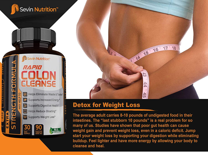 Sevin Nutrition Rapid Colon Cleanse - Colon Cleanse Detox for Men and Women for Healthy Digestive Health, Weight Loss. 30 Day Supply