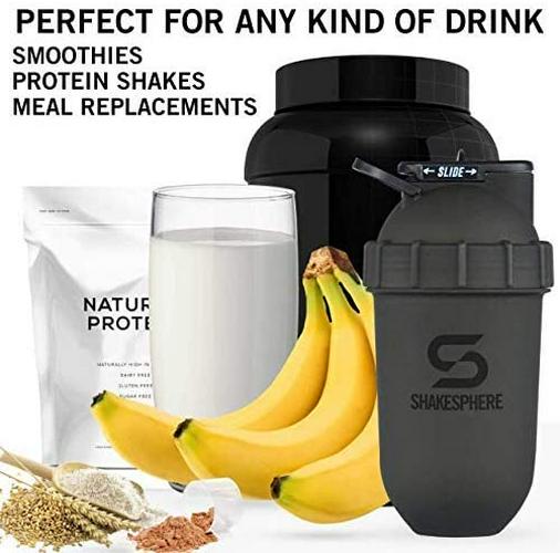 ShakeSphere Tumbler: Protein Shaker Bottle, 24oz Capsule Shape Mixing Easy Clean Up No Blending Ball or Whisk Needed BPA Free Mix and Drink Shakes, Smoothies, More (Glossy Black)