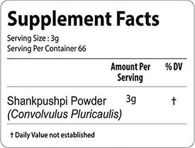 Shankhpushpi Powder (Convolvulus pluricaulis) - Memory Booster and Stress Reliever (200g / 7 Oz) | Herbal Supplement for Brain Function Support (Brain Tonic), Reduce Hyper Activeness and Anxiety