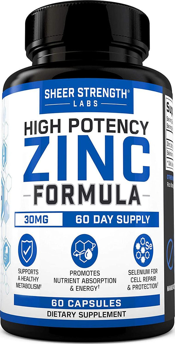 Sheer High Potency Zinc 30mg Capsules - Organic Zinc Supplements with Selenium for Men and Women - Daily Vitamin Supplement for Maximum Nutrient Absorption and Energy Support - 60 Gluten Free Veggie Caps