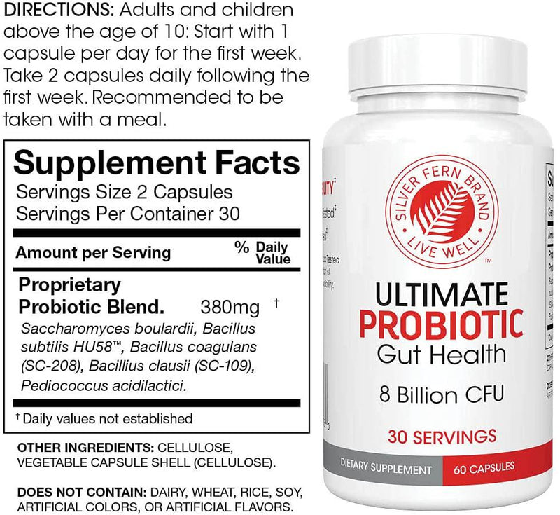 Silver Fern Ultimate Probiotic Supplement Vegicaps - Daily Metabolic Restoration Weight Loss 100% Survivability DNA Verified Multi-Strain Probiotic Capsules (2 Bottles - 120 Capsules)