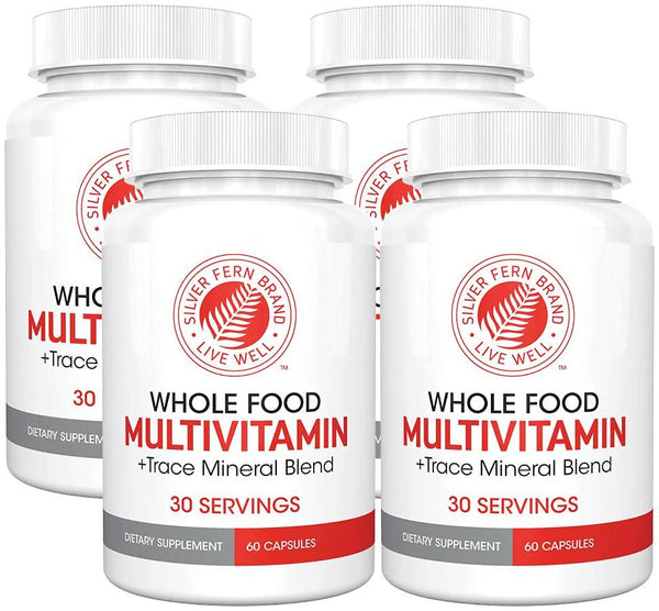Silver Fern Whole Food Daily Multi Vitamin w/Trace Mineral Blend Supplement - 4 Bottles - 60 Vegicaps Each - 120 Day Supply - Natural, Non-GMO, Vegan, Multivitamin for Man and Woman - Zero Synthetics