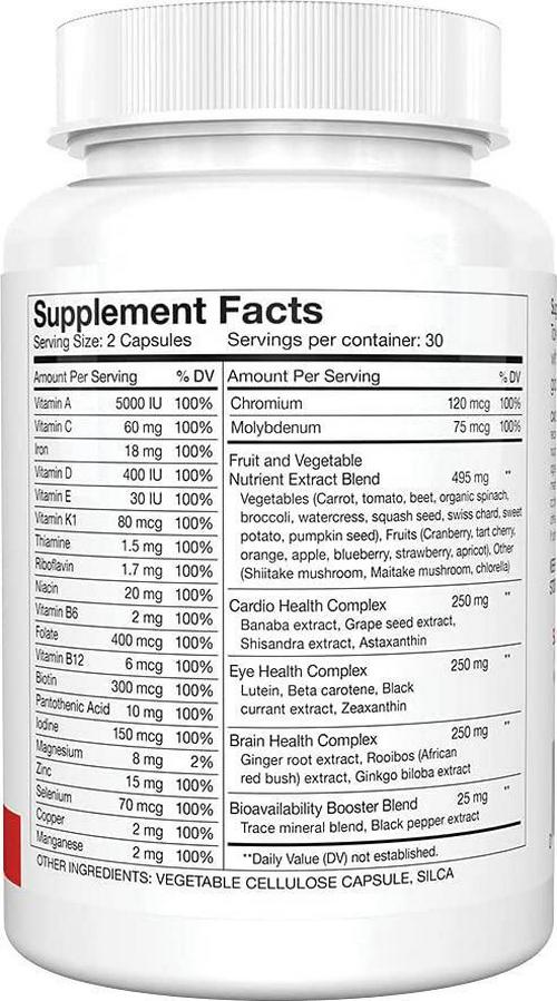Silver Fern Whole Food Daily Multi Vitamin w/Trace Mineral Blend Supplement - 2 Bottles - 60 Vegicaps Each - 60 Day Supply - Natural, Non-GMO, Vegan, Multivitamin for Men and Women - Zero Synthetics