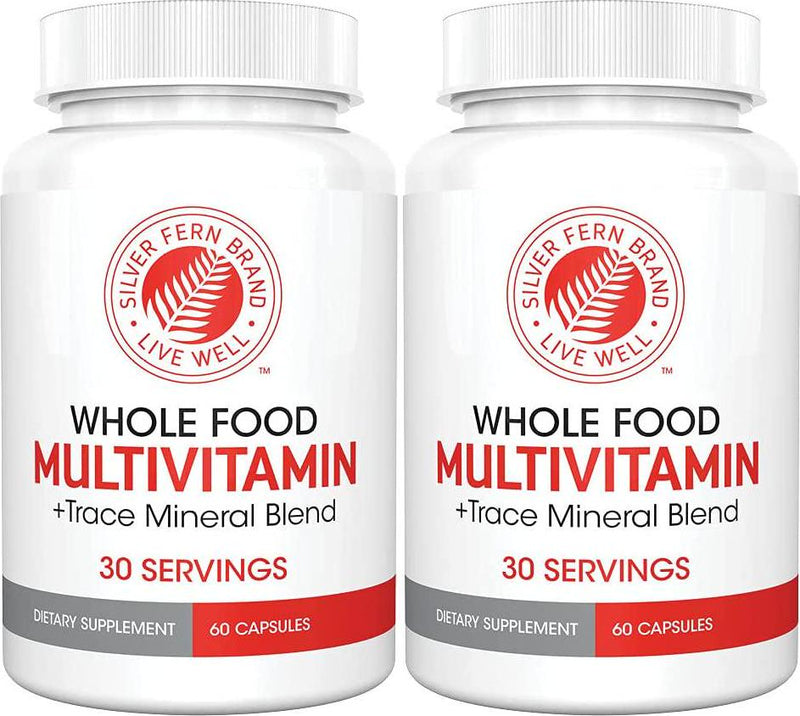 Silver Fern Whole Food Daily Multi Vitamin w/Trace Mineral Blend Supplement - 2 Bottles - 60 Vegicaps Each - 60 Day Supply - Natural, Non-GMO, Vegan, Multivitamin for Men and Women - Zero Synthetics