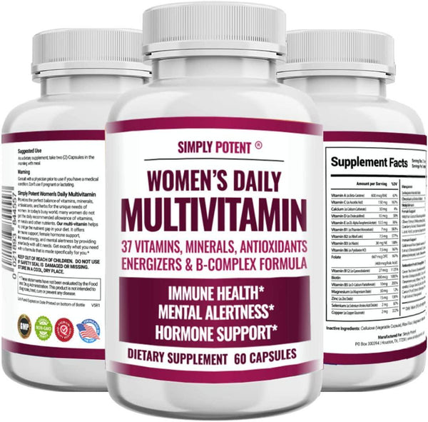 Simply Potent Multivitamin for Women, 37 Multi Vitamins, Trace Minerals and Herbs with Vitamins A C D E and B Complex, Zinc, Magnesium and Calcium for Women's Health, Hormone Support and Energy, 60 Capsules
