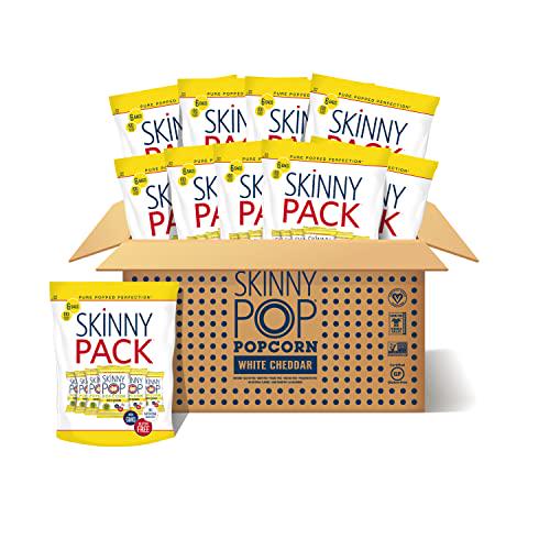 SkinnyPop White Cheddar Popcorn, Skinny Pack, 10 Packs (6 Bags per Pack), 0.65 oz Individual Snack Size Bags, Skinny Pop, Healthy Popcorn Snacks, Gluten Free