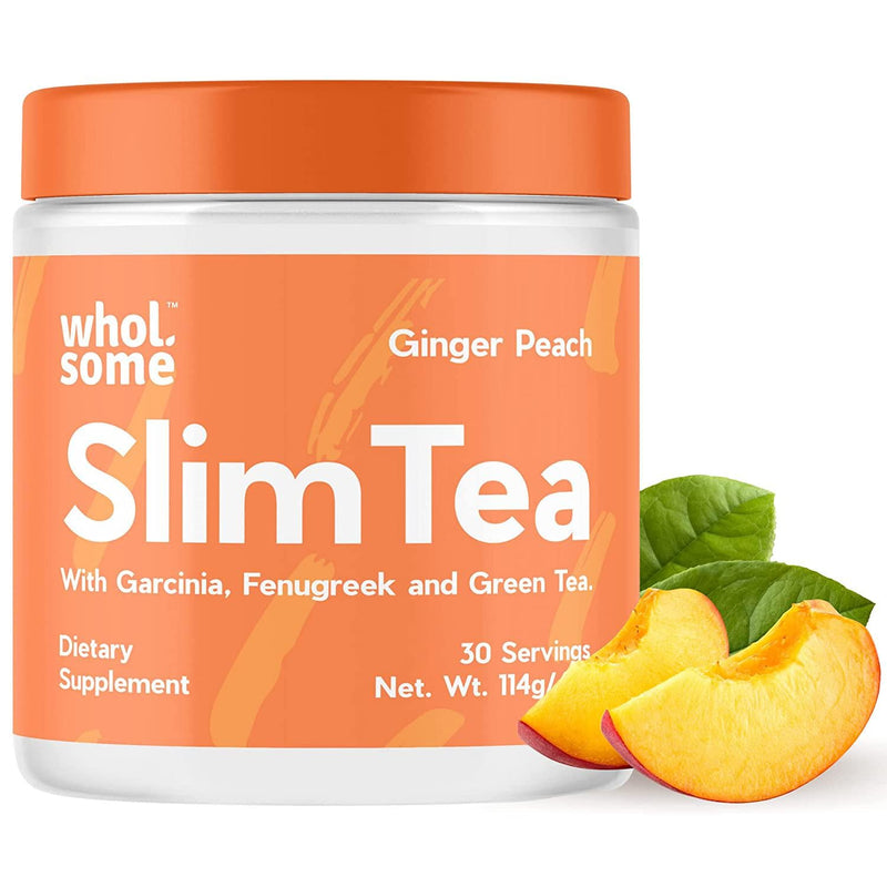 Slim Tea, Peach Flavored Green Tea Mix - 30 servings with Garcinia, Fenugreek, Ginger and Palatinose