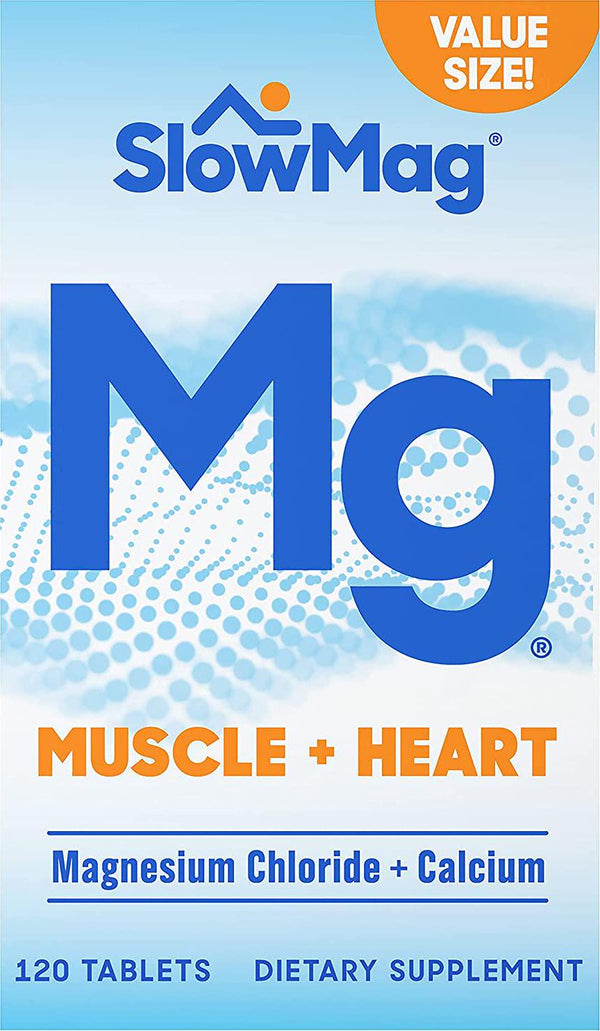 SlowMag Mg Muscle + Heart Magnesium Chloride with Calcium Supplement, 120 Count