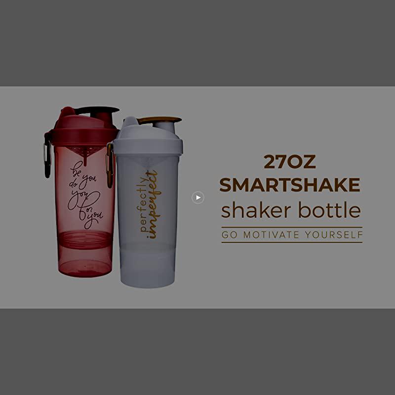 Smartshake Shaker Bottle with Motivational Quotes | 27 Ounce Protein Shaker Cup | Attachable Container Storage for Protein or Supplements | Perfect Fitness Gift | Perfectly Imperfect - White