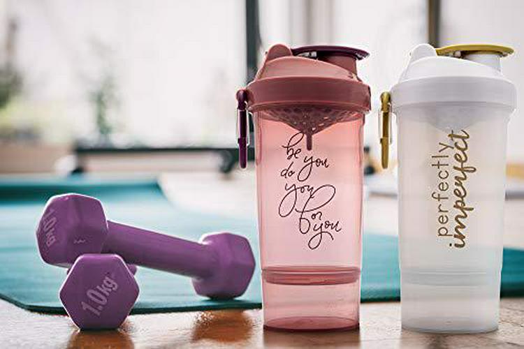 Smartshake Shaker Bottle with Motivational Quotes | 27 Ounce Protein Shaker Cup | Attachable Container Storage for Protein or Supplements | Perfect Fitness Gift | Perfectly Imperfect - White