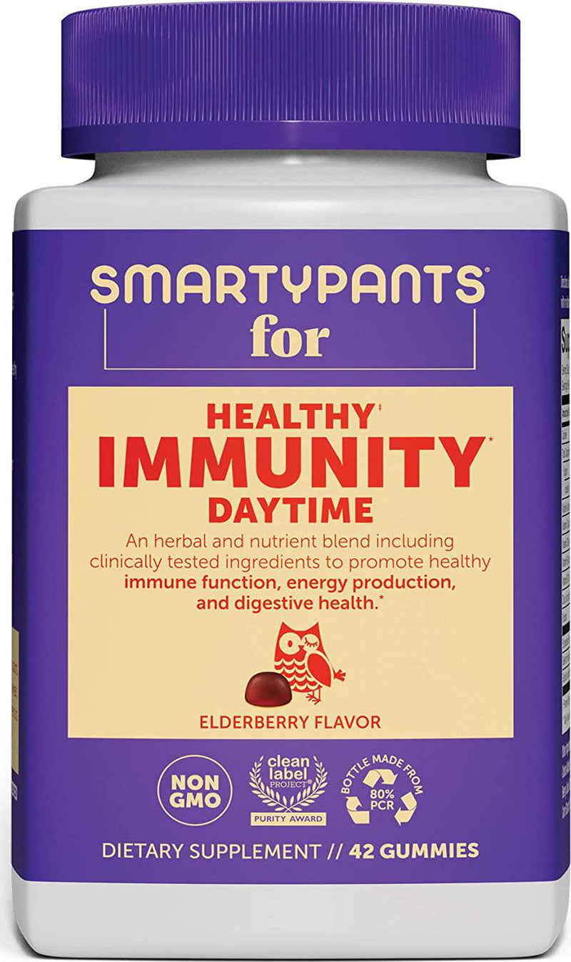 SmartyPants Adult Daytime Immunity Daily Gummy Multivitamins: Vitamin C, D, and Zinc for Immunity; Elderberry and Echinacea; B6 and B12 for energy; Prebiotic; Probiotics for Digestion, 42 Ct (21 Day Supply)