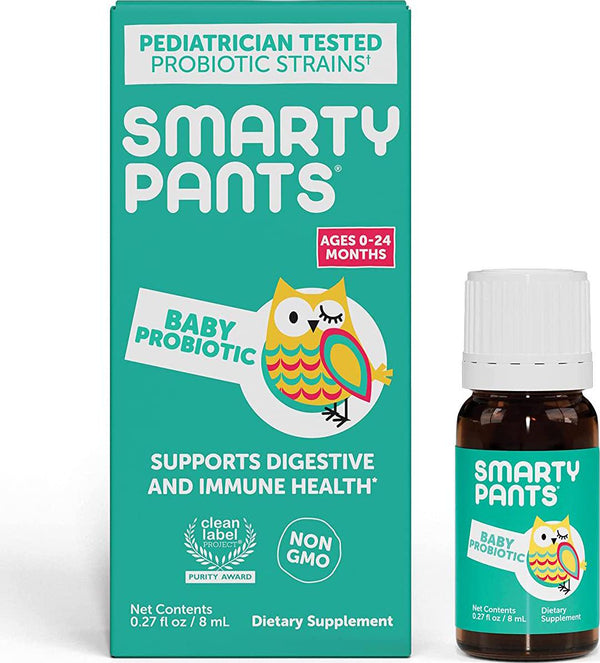 SmartyPants Baby Probiotic Liquid Formula; Pediatrician-tested Probiotic Blend for Fussiness due to Occasional Upset Tummy, Digestive Health and Comfort, Immune support; 1.6 Billion CFU
