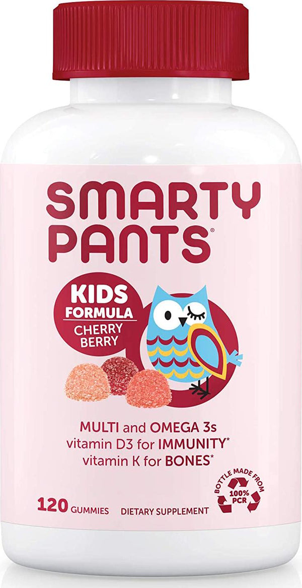 SmartyPants Kids Formula Cherry Berry Daily Gummy Vitamins: Gluten Free, Multivitamin and Omega 3 Fish Oil (DHA/EPA), Methyl B12, Vitamin D3, Vitamin B6, 120 Count (30 Day Supply) - Packaging May Vary