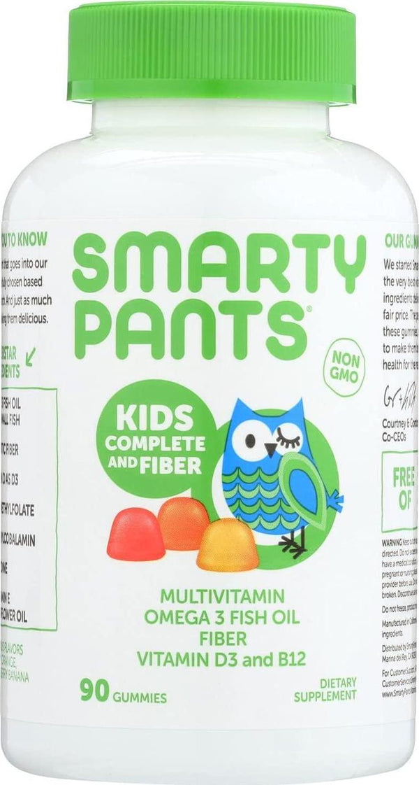 SmartyPants Kids Formula and Fiber Daily Gummy Vitamins: Gluten Free, Multivitamin and Omega 3 Fish Oil (Dha/Epa), Fiber, Methyl B12, vitamin D3, Vitamin B6, 90 Count (22 Day Supply) - Packaging May Vary