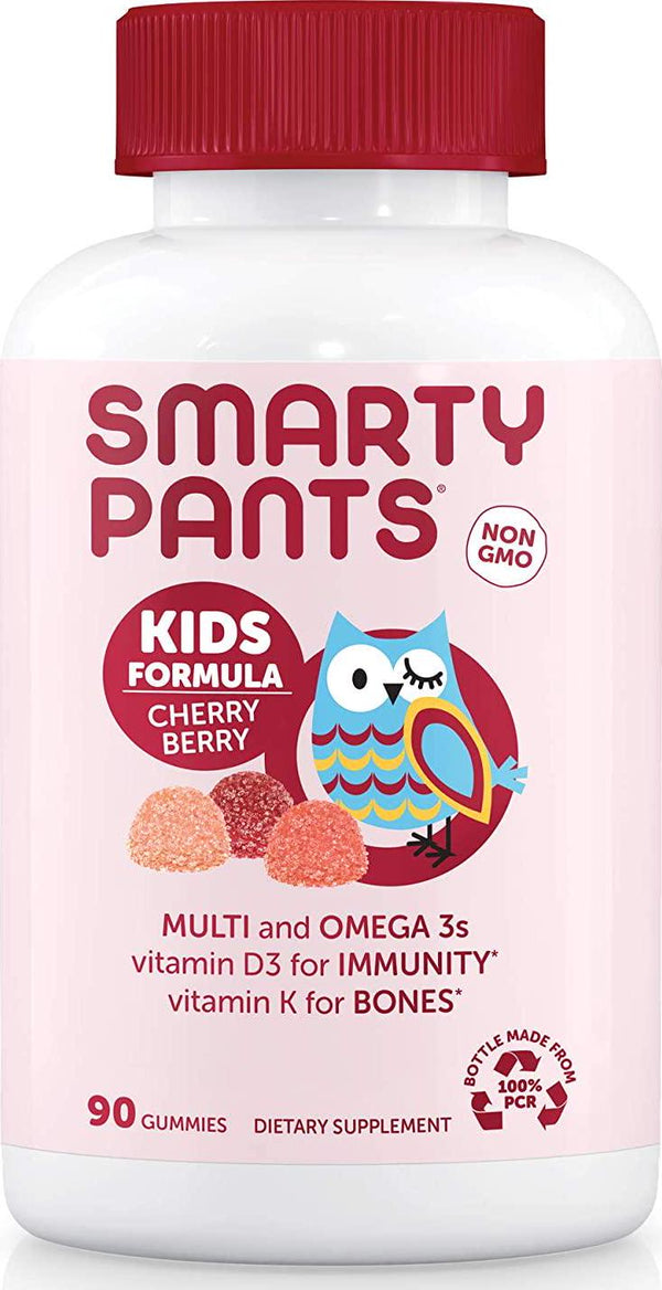 SmartyPants Kids Formula Cherry Berry Daily Gummy Vitamins: Gluten Free, Multivitamin and Omega 3 Fish Oil (Dha/Epa), Methyl B12, vitamin D3, Vitamin B6, 90Count (22 Day Supply) - Packaging May Vary