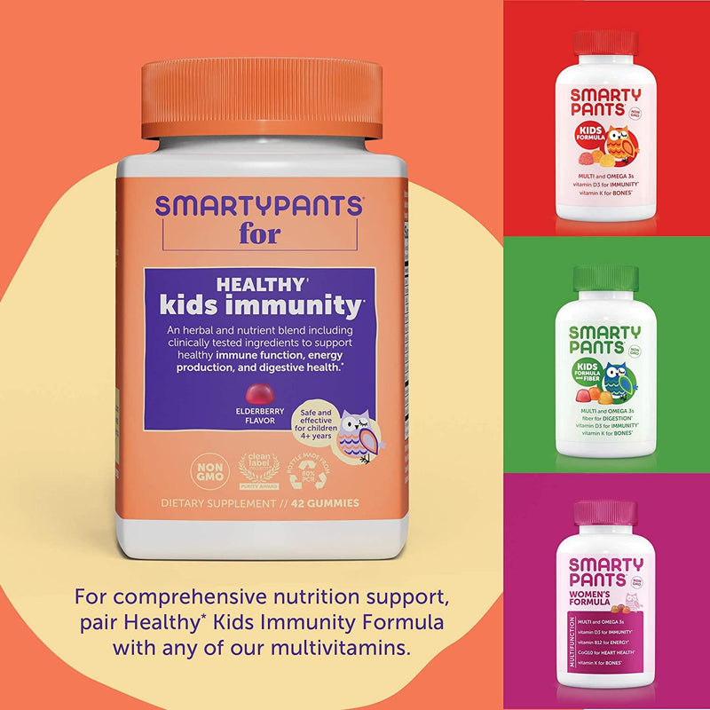 SmartyPants Kids Immunity Daily Gummy Multivitamins: Vitamins C, D, A, and Zinc for Immunity; Elderberry and Ginseng; Prebiotic; Probiotics for Digestive Health; 3 billion CFU, 42 Ct (21 Day Supply)