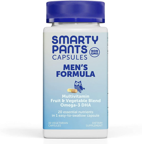 SmartyPants Multivitamin for Men: Omega-3 DHA, Zinc for Immunity, Vitamins D3, C, B6, Folate, Vitamin A, B12 for Energy, One Per Day, 30 Capsules, 30 Day Supply