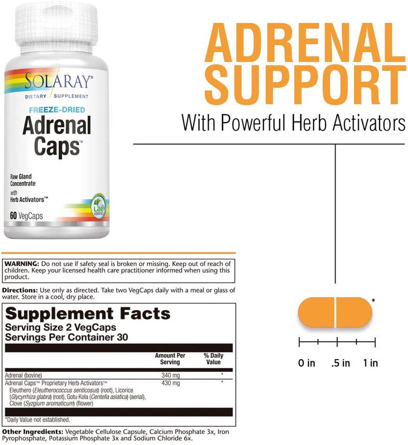 Solaray Adrenal Supplement Capsules, 170 mg, 60 Count