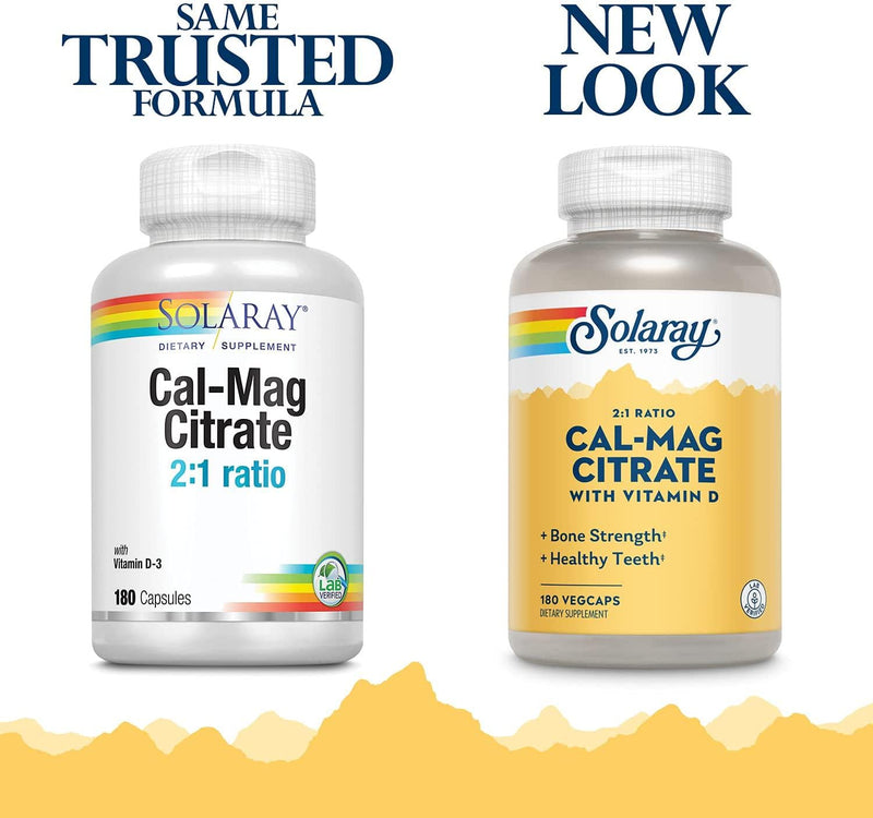 Solaray - Cal-Mag Citrate with 1000 IU Vitamin D3, 2:1 Ratio - 180 Capsules