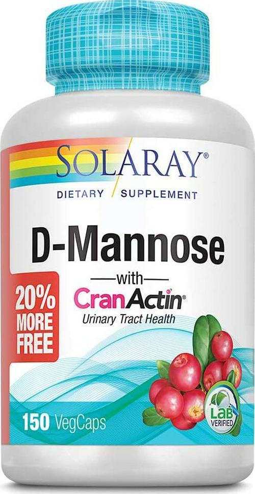 Solaray D-Mannose w/CranActin Cranberry Extract 1000mg w/VIT C | Healthy Urinary Tract Support | 75 Serv | 150 VegCaps