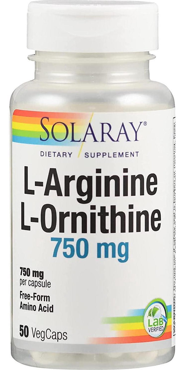 Solaray Free Form L-Arginine and Ornithine Capsules, 50 Count