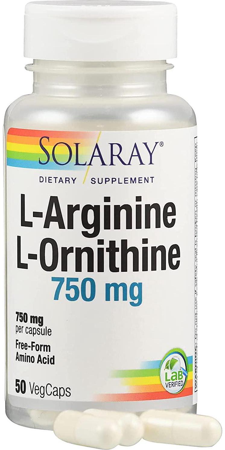 Solaray Free Form L-Arginine and Ornithine Capsules, 50 Count