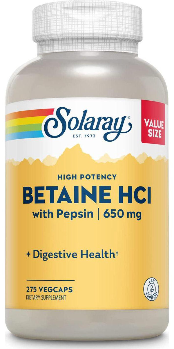 Solaray High Potency Betaine HCL with Pepsin 650 mg | Hydrochloric Acid Formula for Healthy Digestion Support | Lab Verified (275 CT)