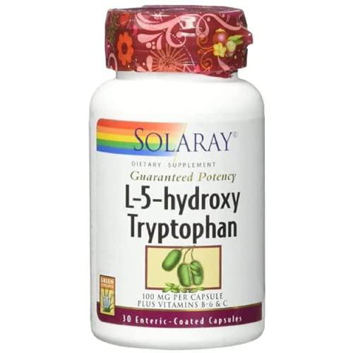 Solaray L-5-hydroxytryptophan (5-HTP) - 30 Enteric-Coated Capsules - 100 mg - Also Includes Vitamins B-6 and C