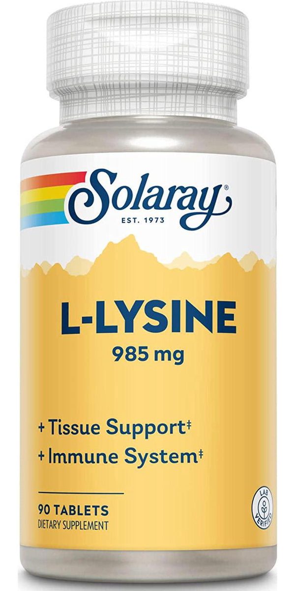 Solaray L-Lysine - 90 Tablets - Tissue and Immune System Support - Vegan, Non-GMO - 30 Servings