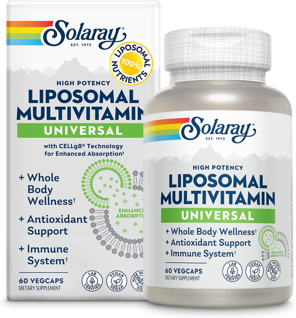 Solaray Liposomal Multivitamin for Men and Women, High Potency, Enhanced Absorption Vitamin C, Vitamin D, Biotin, Methyl B-12, Odor Neutral and Gentle Digestion, 30 Servings, 60 VegCaps