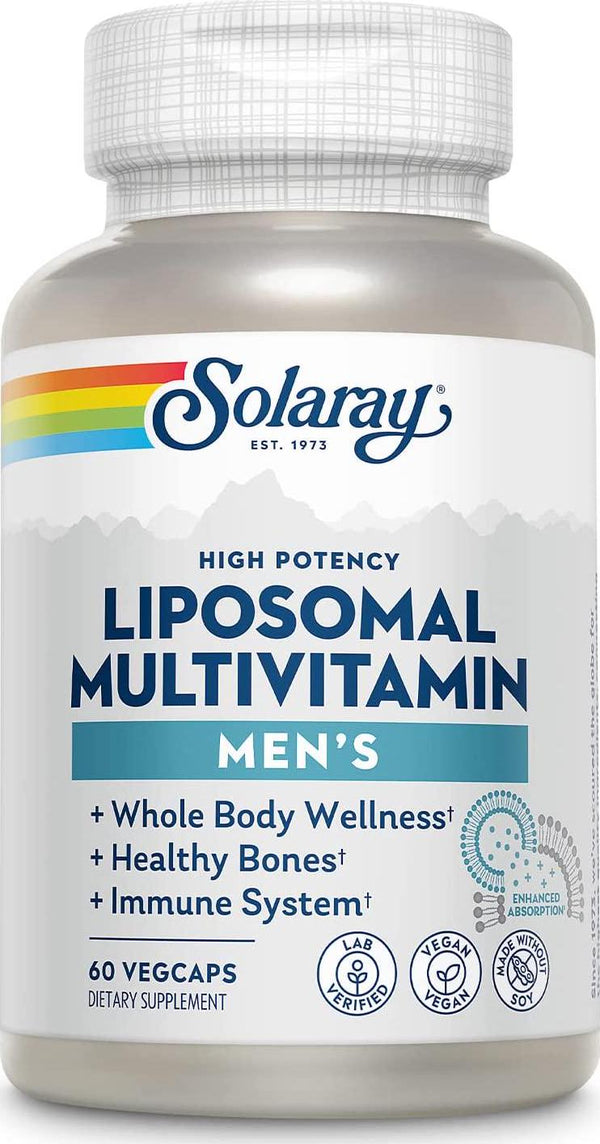 Solaray Liposomal Multivitamin for Men, Enhanced Absorption Immune, Energy and Bone Support Supplement, Mens Daily Multi Vitamin, BCAA s, Vitamin D3, C, B12, Zinc, Vegan, Soy Free, 30 Serv, 60 VegCaps