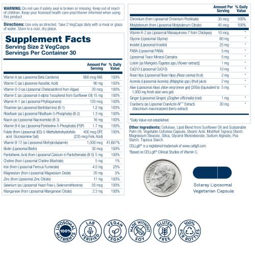 Solaray Liposomal Multivitamin for Women 50 Plus, Enhanced Absorption with Iron, Vitamin D, Vitamin C, B12, Biotin and More, Immune Support and Bone Health, Vegan, 30 Servings, 60 VegCaps