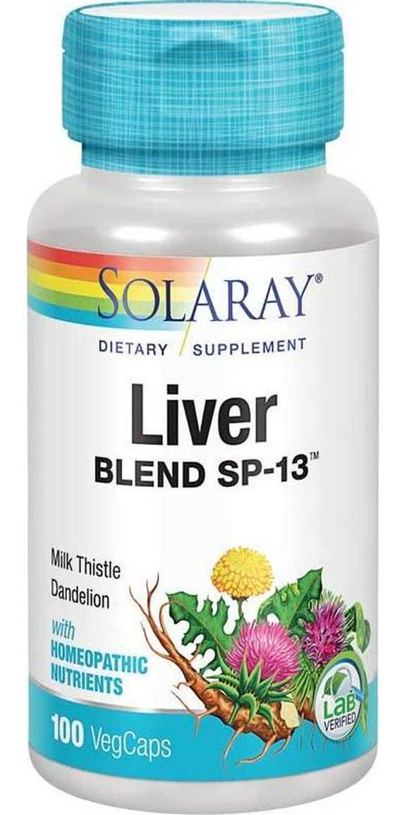 Solaray Liver Blend SP-13 | Healthy Liver and Kidney Support with Milk Thistle, Dandelion, Artichoke Leaf, Kelp, Peppermint Aerial and More | 100 VegCaps
