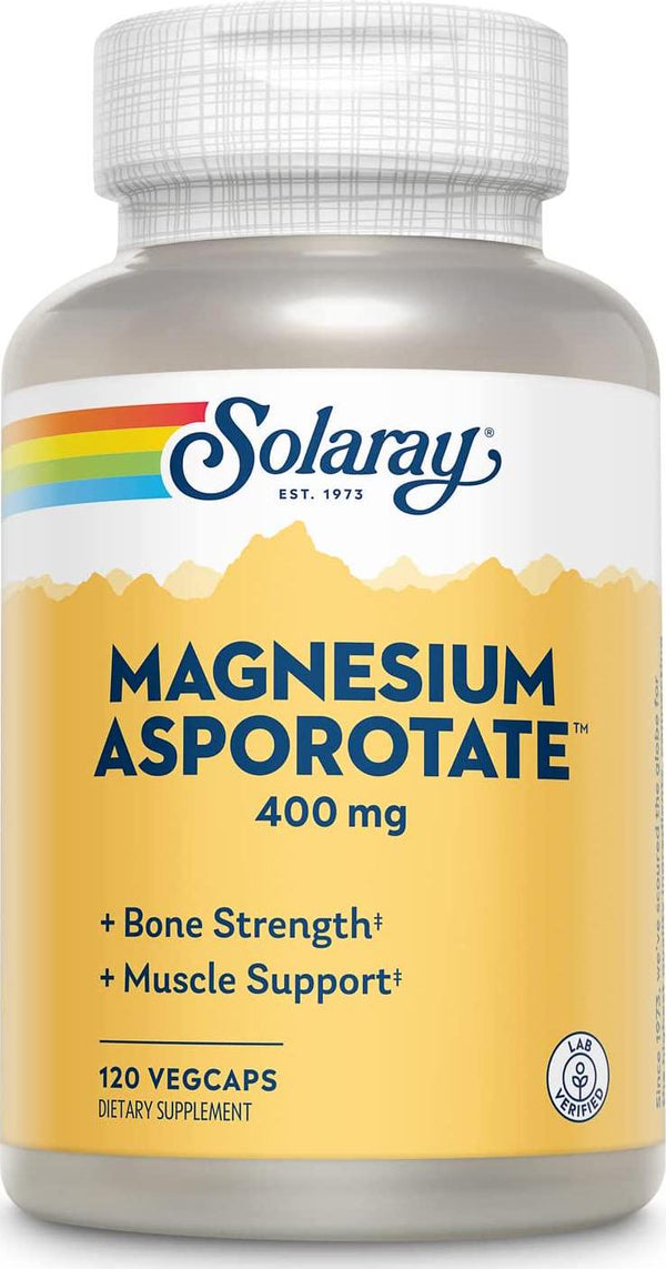 Solaray Magnesium Asporotate 400 mg, Chelated Magnesium Supplement for Bone Health, Cardiovascular, Muscle and Nerve Function Support, 60-Day Money Back Guarantee, 60 Servings, 120 VegCaps