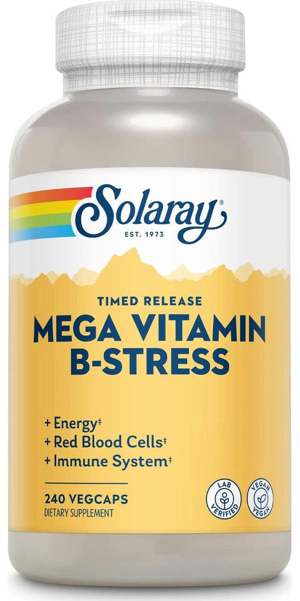 Solaray Mega Vitamin B-Stress, Two-Stage Timed-Release | Specially Formulated w/ B Complex Vitamins for Stress Support | Non-GMO | Vegan | 240 Tabs