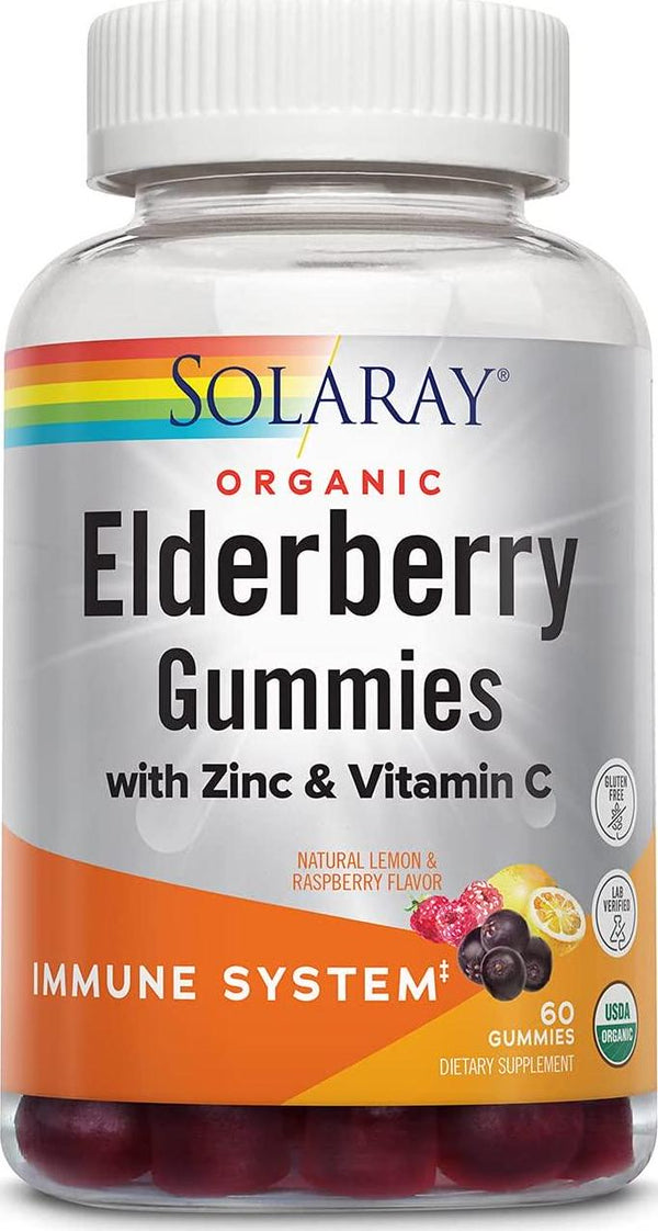 Solaray Organic Elderberry Gummies w/Zinc and Vitamin C | Healthy Immune System Support | Gluten Free | 30 Serv, 60 Ct