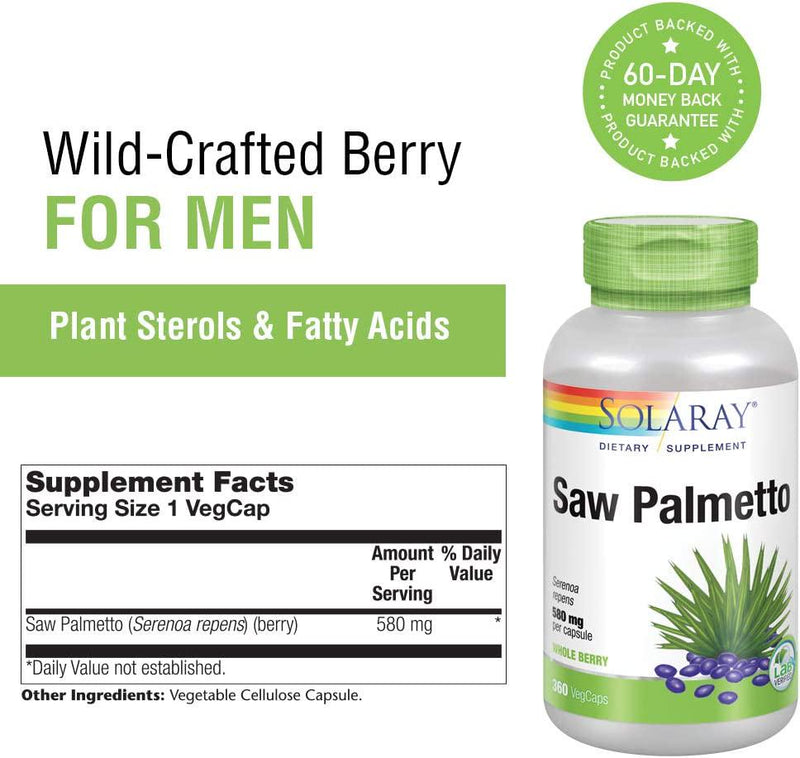 Solaray - Saw Palmetto Whole Berry 580 mg. - 360 Vegetable Capsule(s)