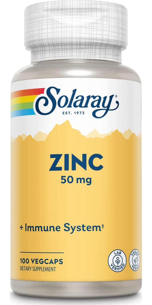 Solaray Zinc 50 mg Amino Acid Chelate with Pumpkin Seed, Immune and Cellular Health Support, Bioavailable, 100 VegCaps