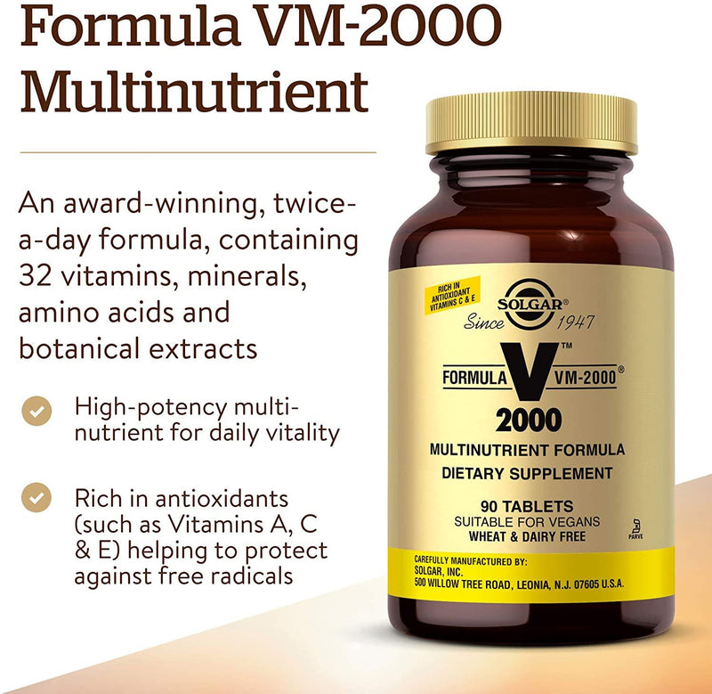 Solgar Formula VM-2000 (Multinutrient System), 90 Tablets - Premium Quality Multiple - Contains Zinc - Supports A Healthy Immune System - Vegan, Dairy Free, Kosher - 45 Servings