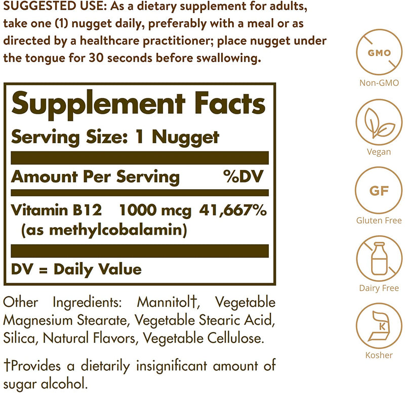 Solgar Methylcobalamin (Vitamin B12) 1000 mcg Nuggets, 60 Count 2 Pack
