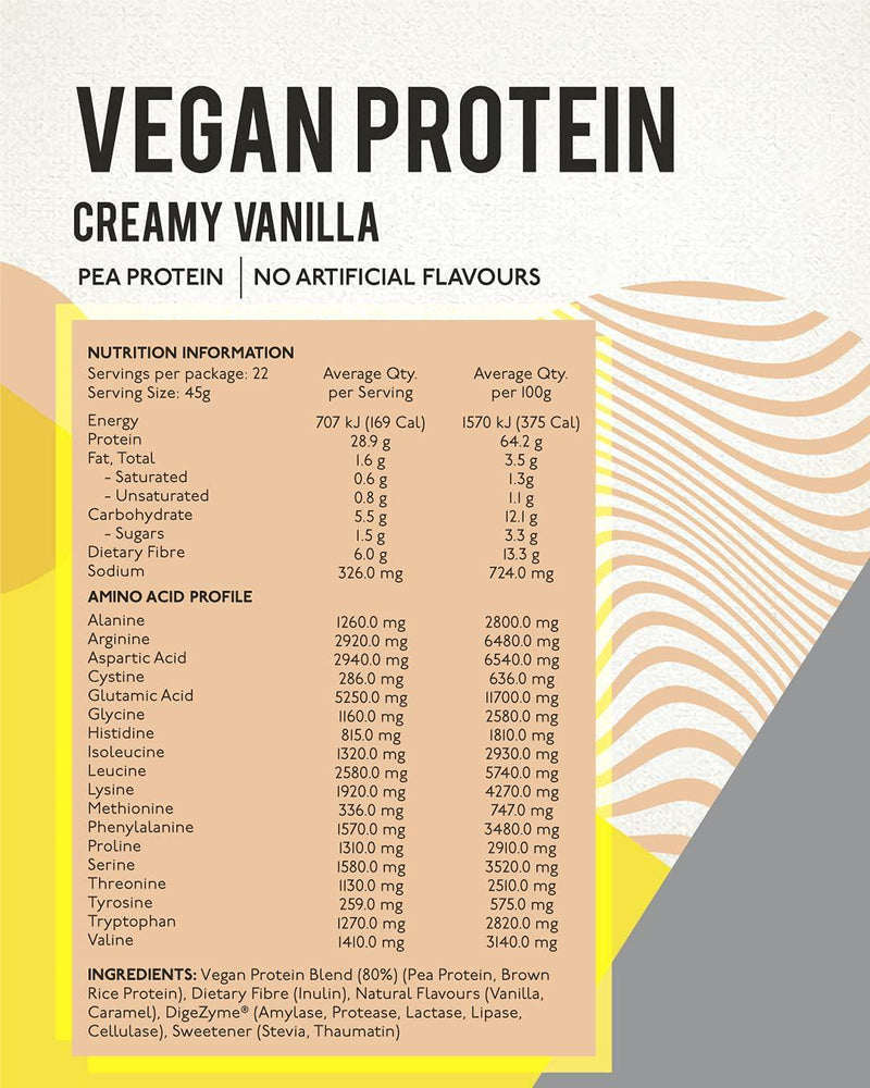Soul Nutrition Vegan Protein Powder, Creamy Vanilla, 1 kilograms
