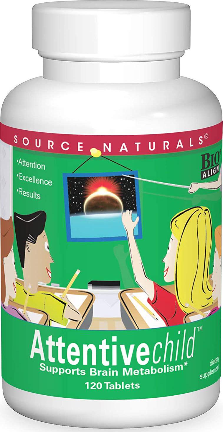 Source Naturals Attentive Child - Healthy Cognitive Nutrients for Active Children - Improved Focus and Attention with DMAE, Magnesium, Zinc and Grape Seed Extract - 120 Tablets