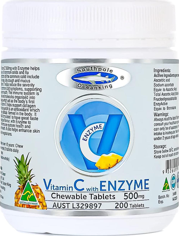 Southpole Ocean King Vitamin C with Enzyme Chewable 200 Tablets, 500 mg