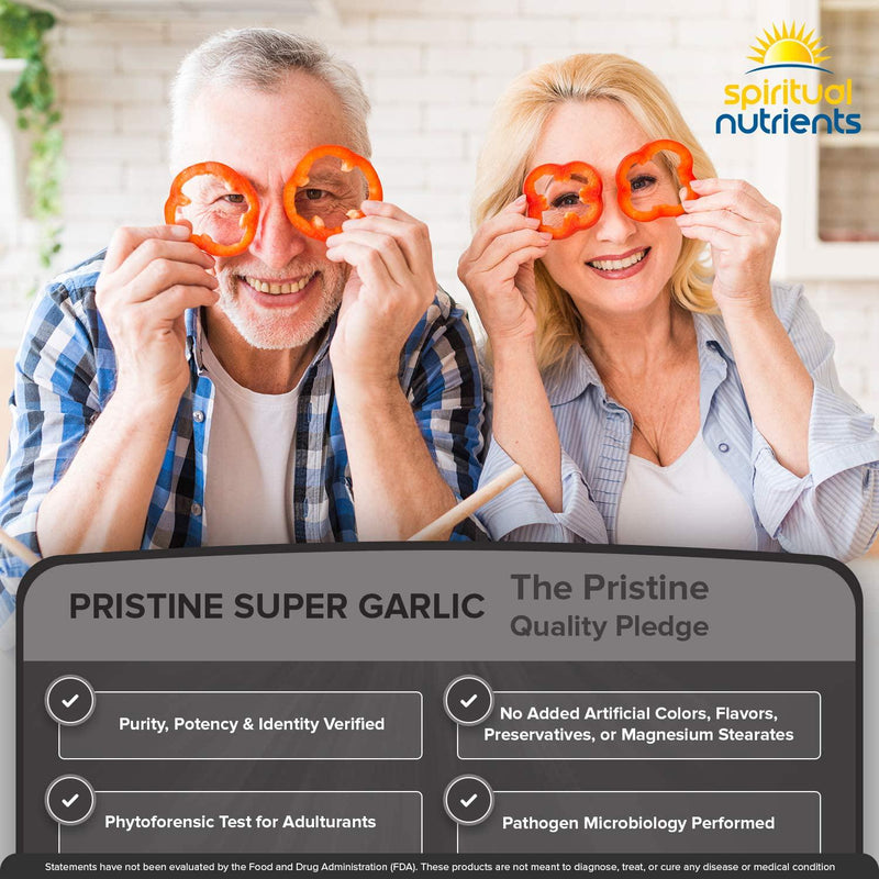 Spiritual Nutrients Pristine Super Garlic with Allicin Extract | Immune and Cardiovascular Health Support | Non-GMO, Vegan | 60 Capsules
