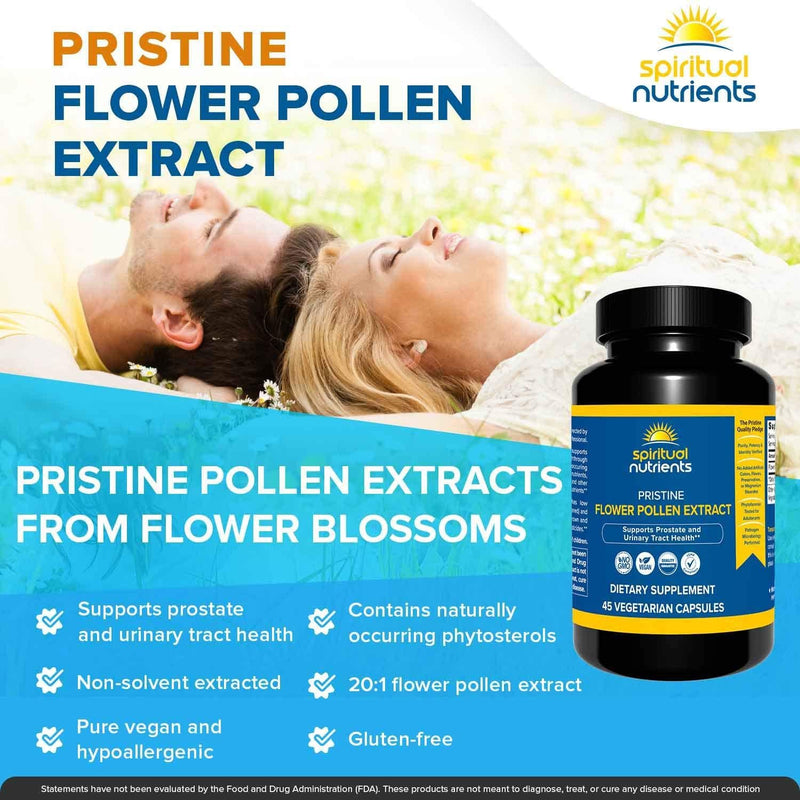 Spiritual Nutrients Pristine Flower Pollen Extract | Prostate and Urinary Tract Health Support | Non-GMO, Vegan | 45 Capsules